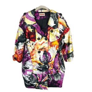 Rare! Moon In Wells British Designer Multi Color Abstract Trench